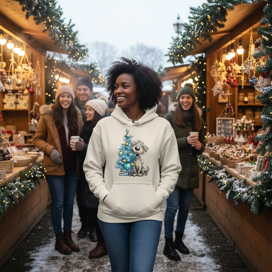 Whimsy Blue Tree Hoodie - Festive Christmas Sweatshirt