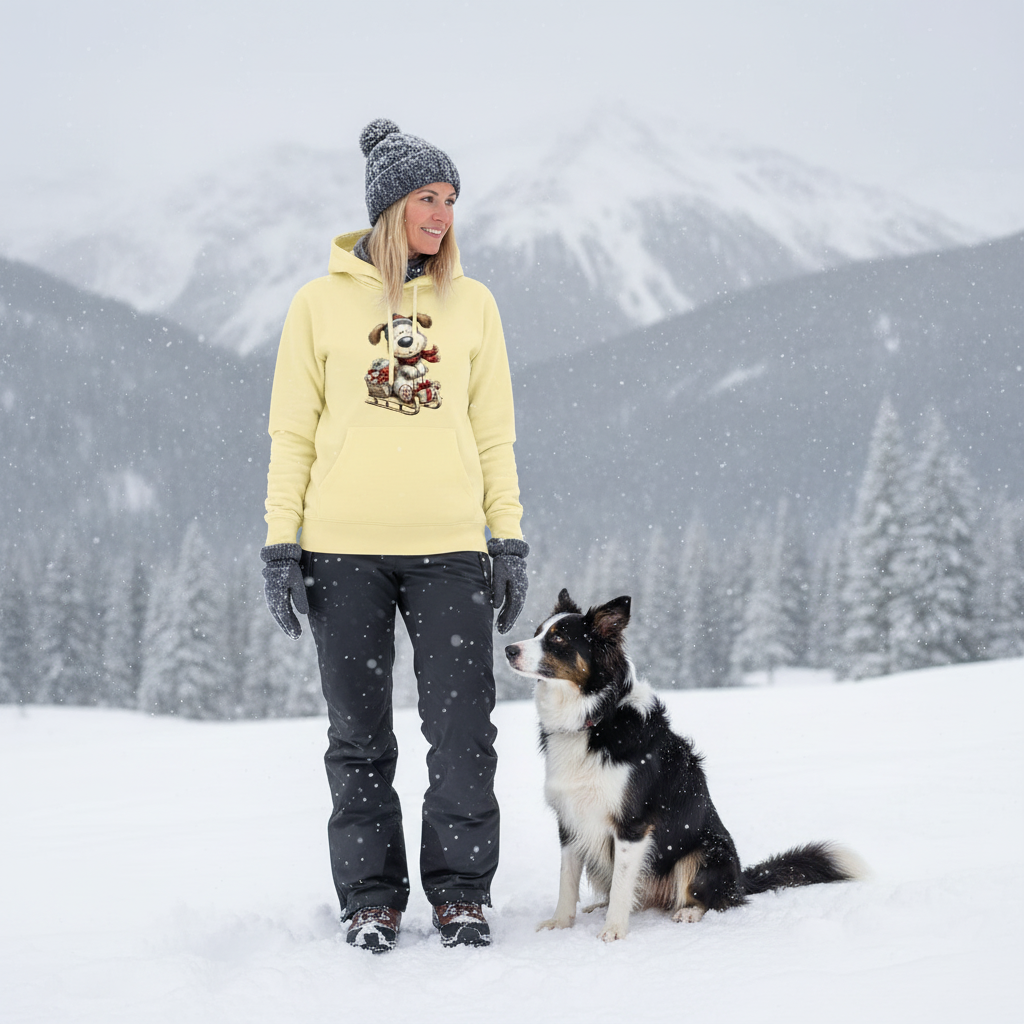 Comfort Colors Whimsy Sledding Pup Hoodie - Winter Gift