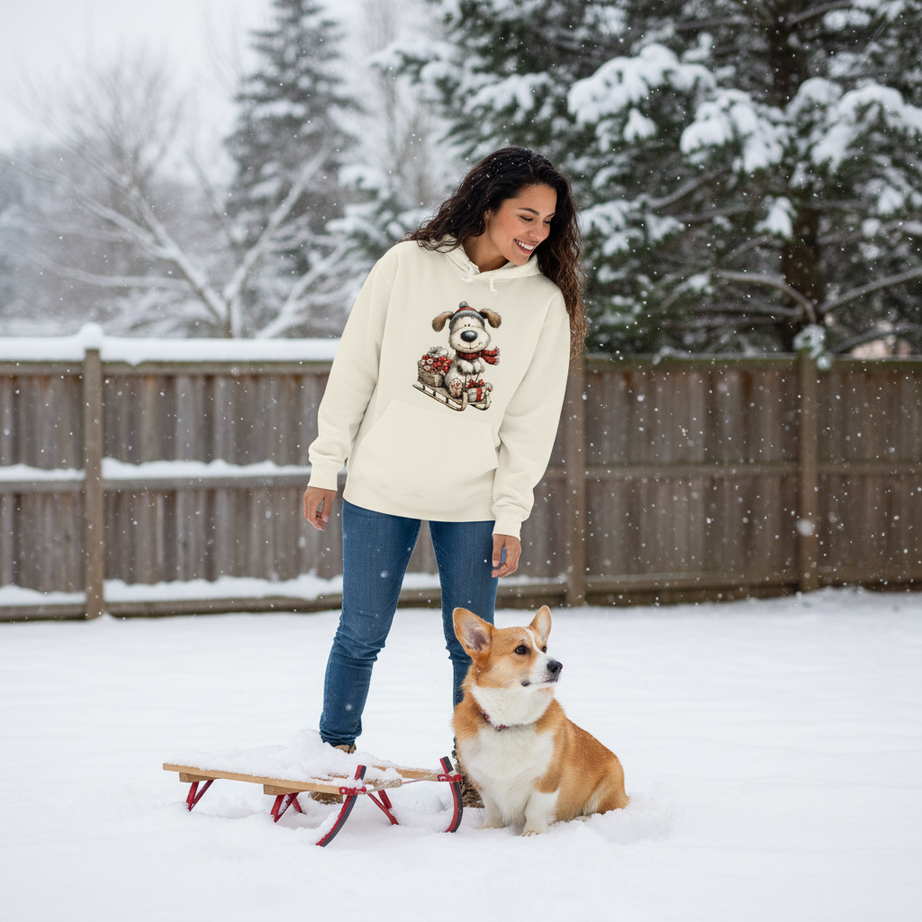 Comfort Colors Whimsy Sledding Pup Hoodie - Winter Gift