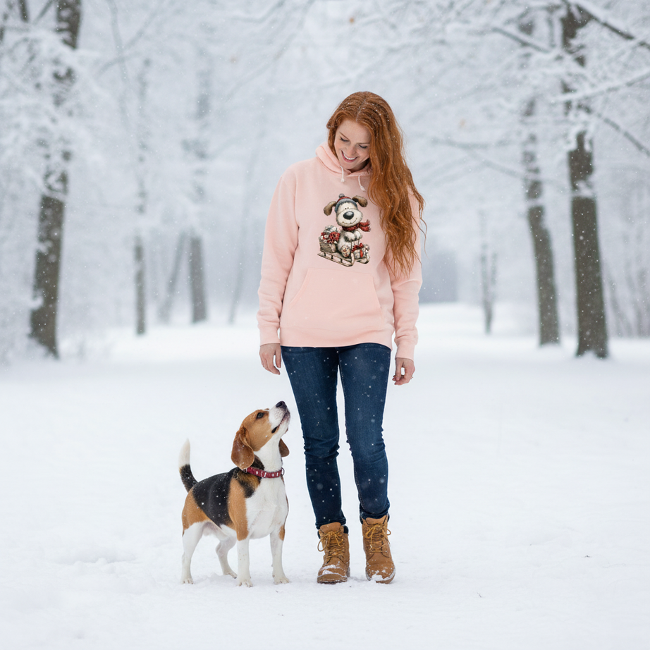Comfort Colors Whimsy Sledding Pup Hoodie - Winter Gift