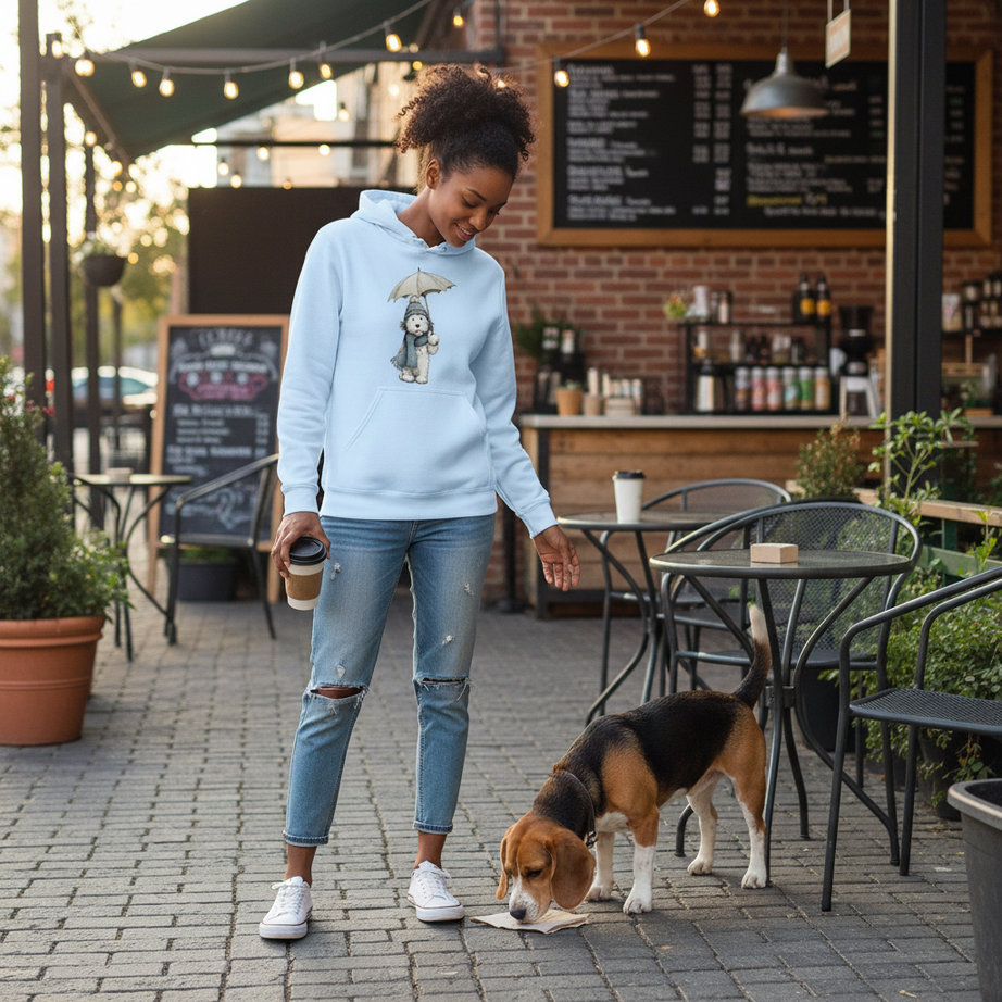 Rainy Day Pup Hoodie - Whimsical Dog Lover Sweatshirt
