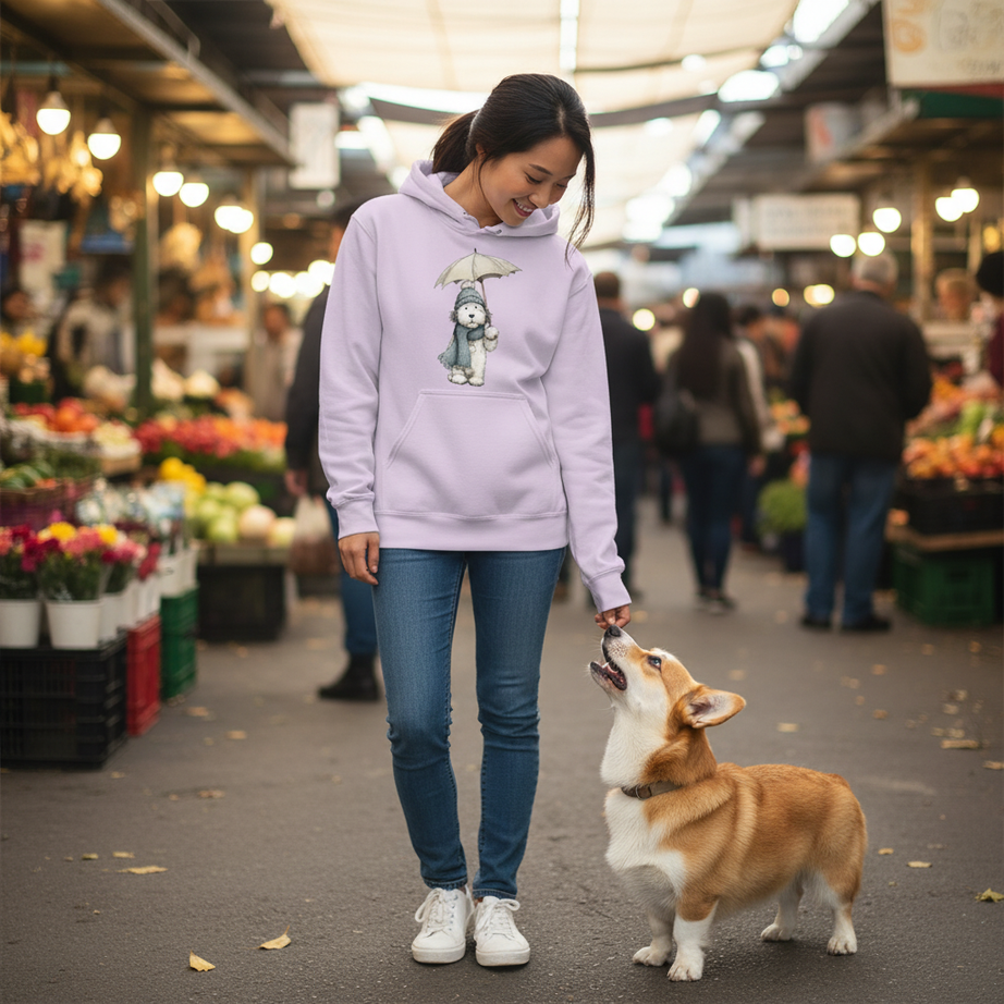 Rainy Day Pup Hoodie - Whimsical Dog Lover Sweatshirt
