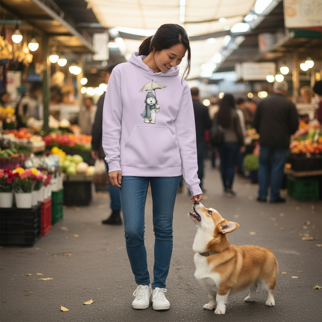 Rainy Day Pup Hoodie - Whimsical Dog Lover Sweatshirt