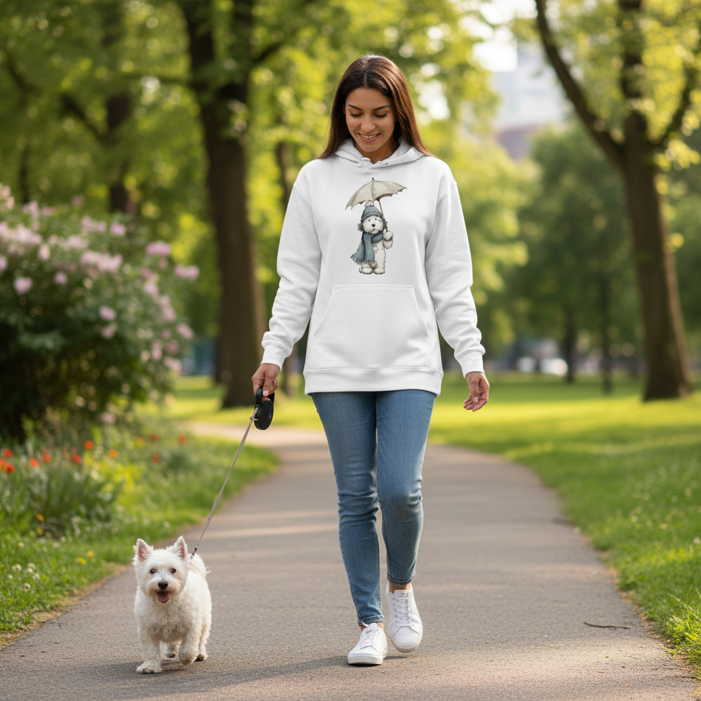 Rainy Day Pup Hoodie - Whimsical Dog Lover Sweatshirt
