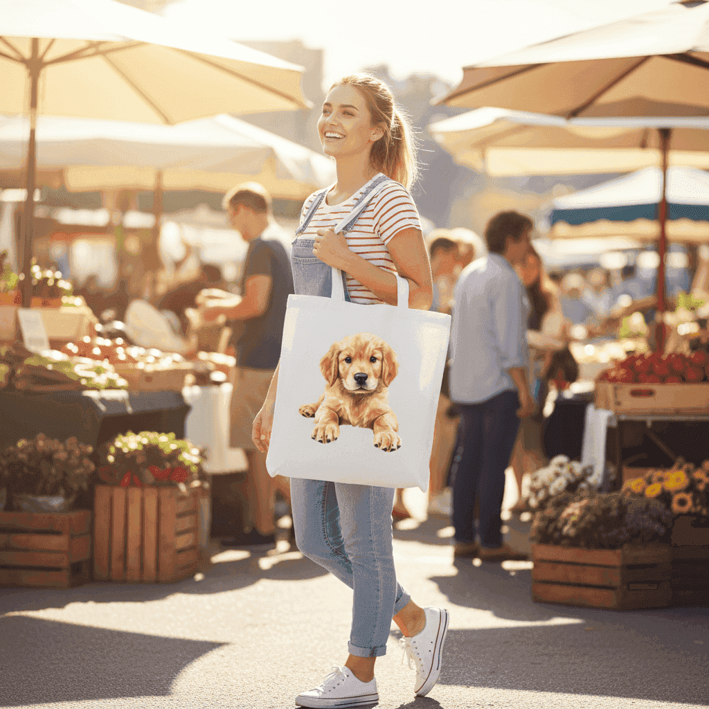 Golden Retriever Puppy Tote Bag - Adorable Baby Dog Canvas