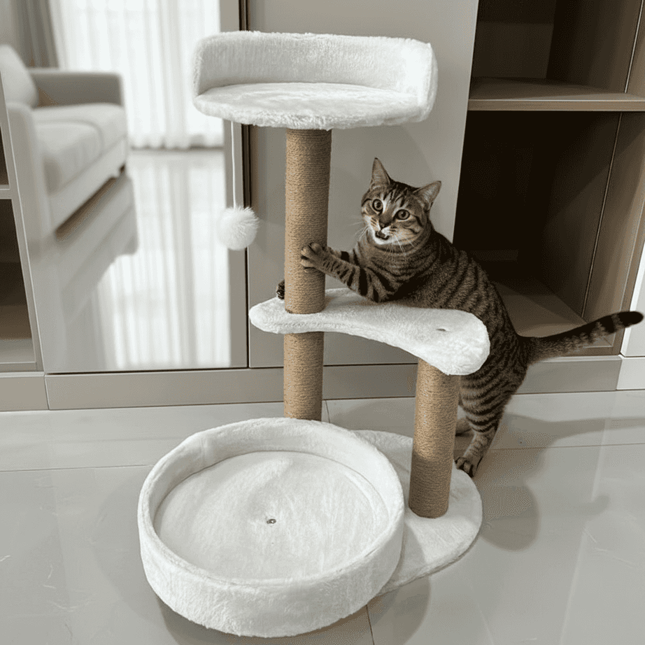 Luxury Cat Tree With Scratching Posts - Easy To Assemble, Wooden Fiber Structure, Suitable For Cats.