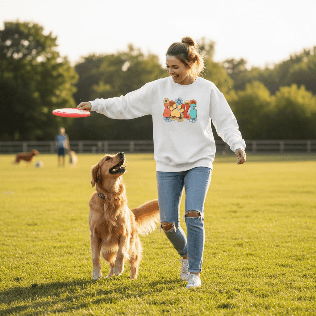 Love Paw Print Crewneck - Floral Pet Lover Sweatshirt