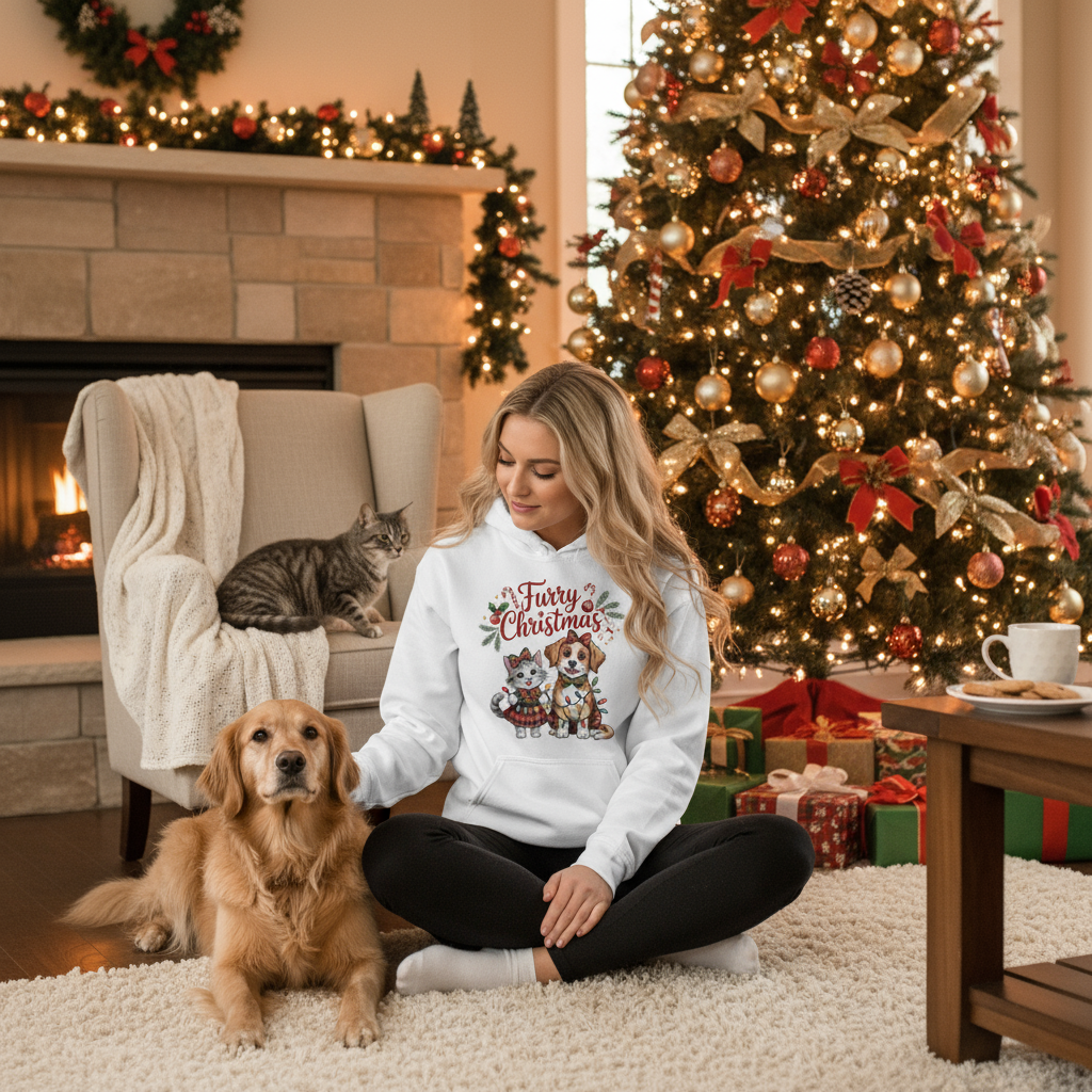 Furry Christmas Hoodie - Cat & Dog Holiday Sweatshirt
