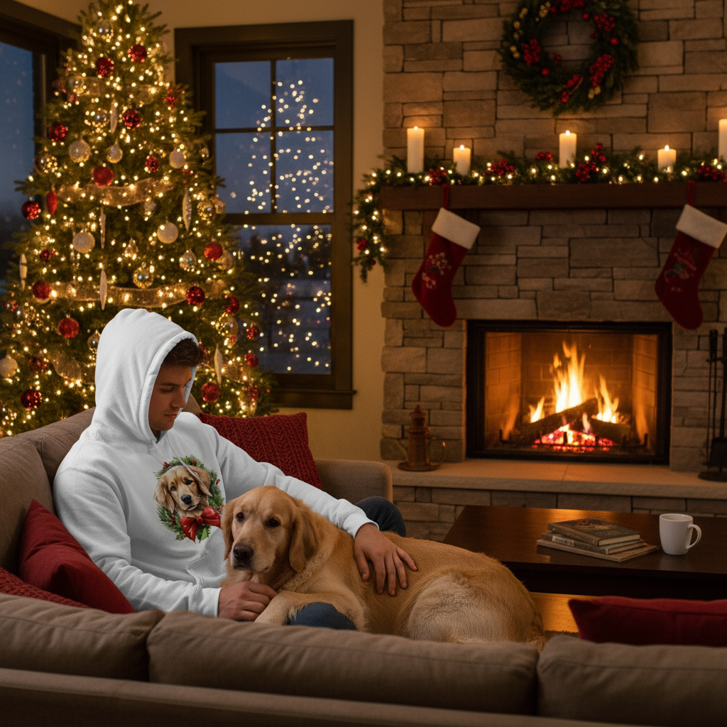 Golden Retriever Wreath Hoodie - Festive Holiday Gift