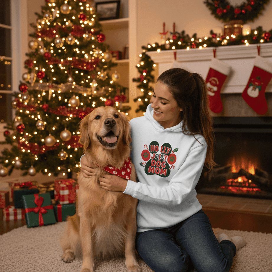 Holly Dog Mom Hoodie - Festive Christmas Pet Lover Gift