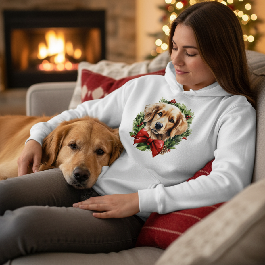 Golden Retriever Wreath Hoodie - Festive Holiday Gift