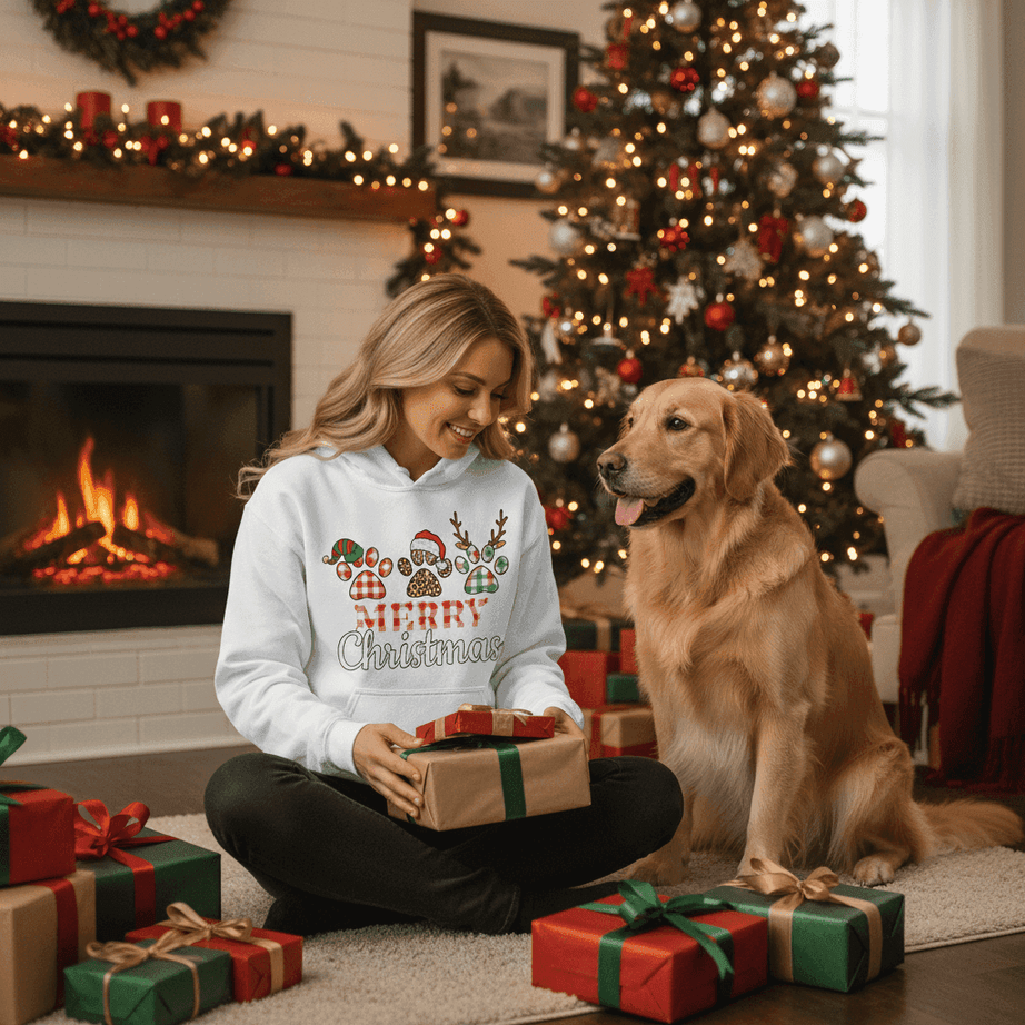 Merry Paws Hoodie - Cute Christmas Pet Lover Sweatshirt