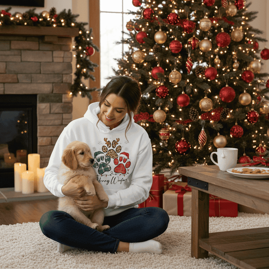 Merry Woofmas Holiday Hoodie for Dog Lovers - Festive Cozy Gift