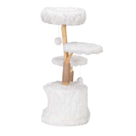 White Plush Natural Cat Tree - Luxury