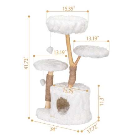 White Plush Natural Cat Tree - Luxury