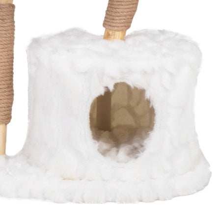 White Plush Natural Cat Tree - Luxury