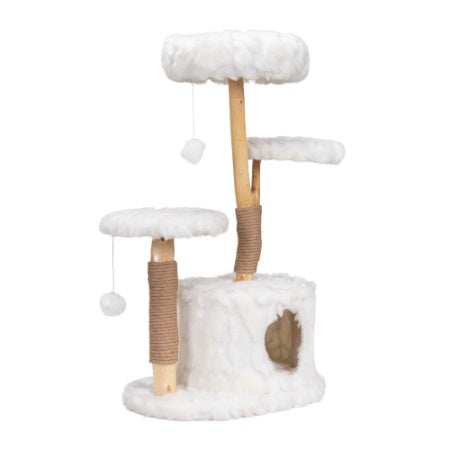 White Plush Natural Cat Tree - Luxury