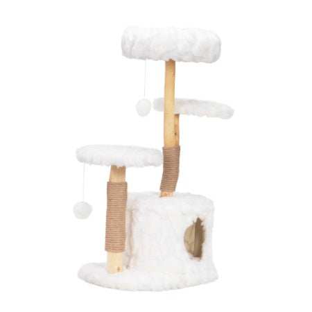 White Plush Natural Cat Tree - Luxury