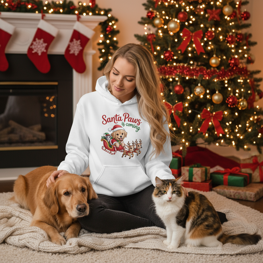 Santa Paws is Coming Christmas Hoodie - Festive Pet Lover Sweatshirt
