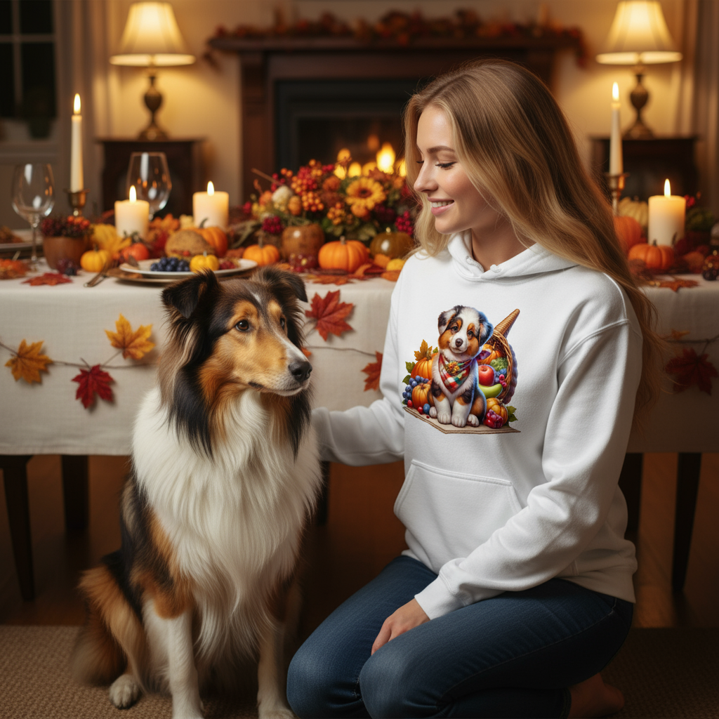 Collie Thanksgiving Hoodie - Puppy Turkey Hat Sweatshirt