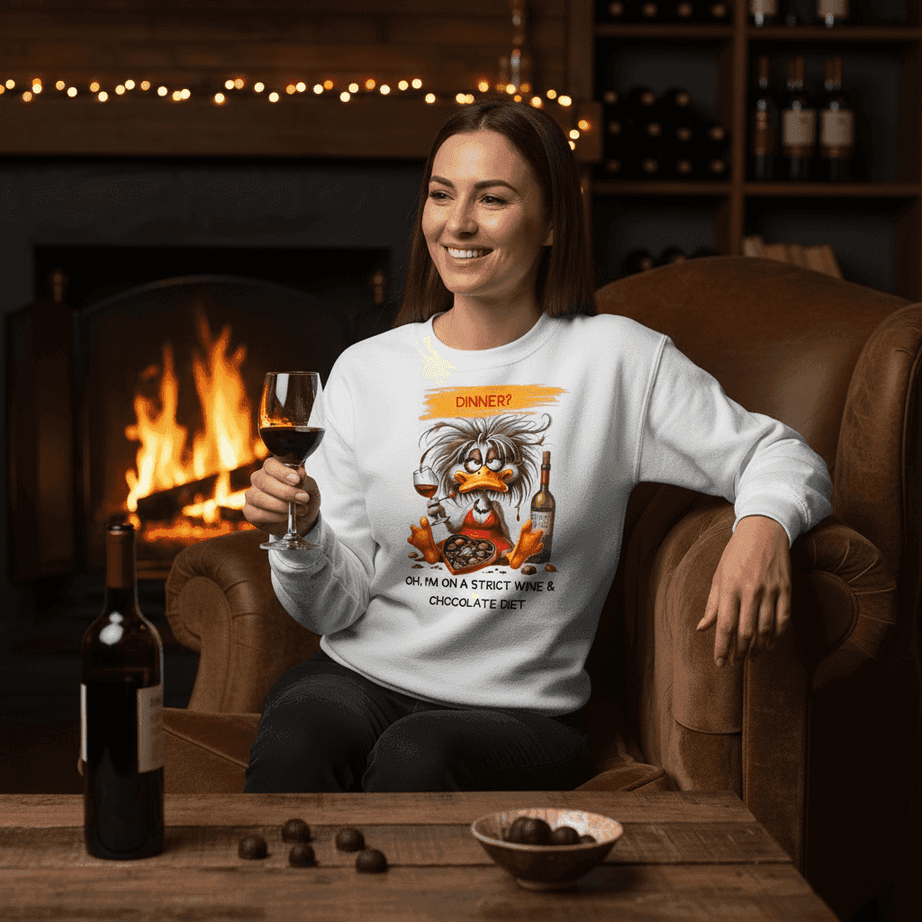 Funny Wine and Chocolate Diet Sweatshirt - Cozy Humor Gift