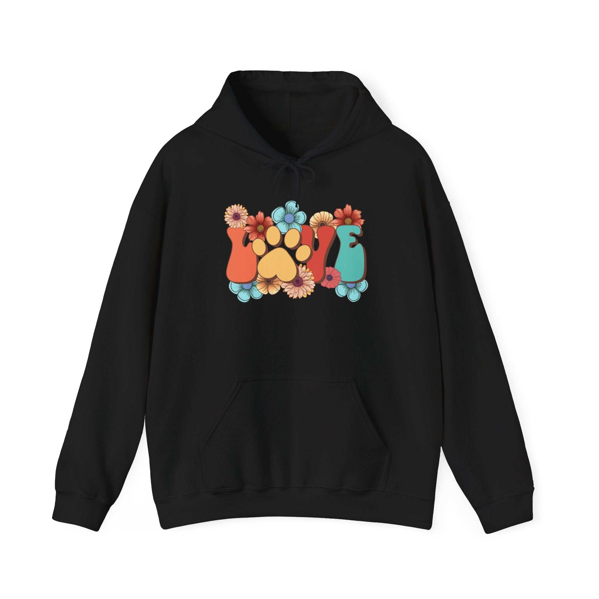 Colorful Floral Paw Print Hooded Sweatshirt - Animal Lover Hoodie