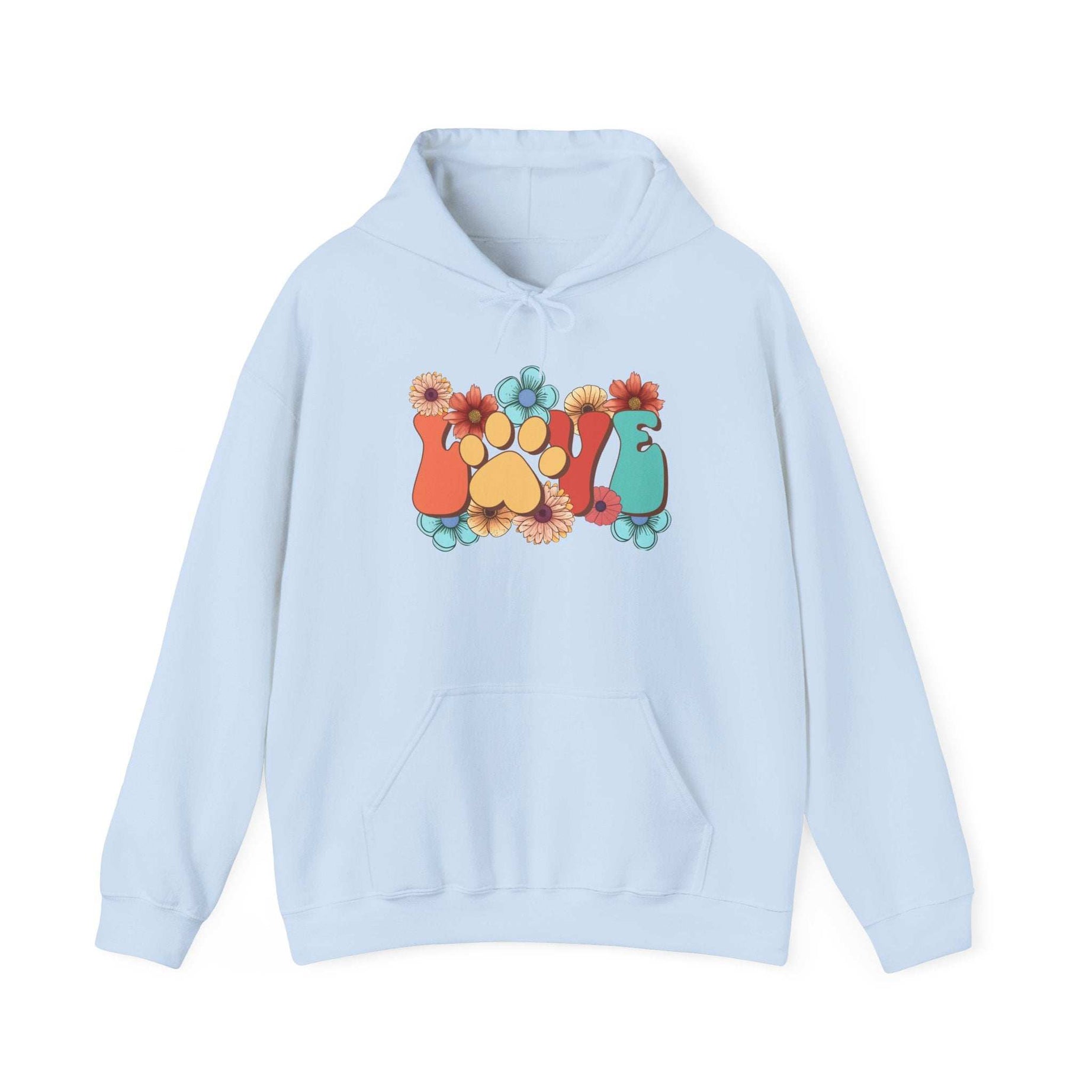 Colorful Floral Paw Print Hooded Sweatshirt - Animal Lover Hoodie