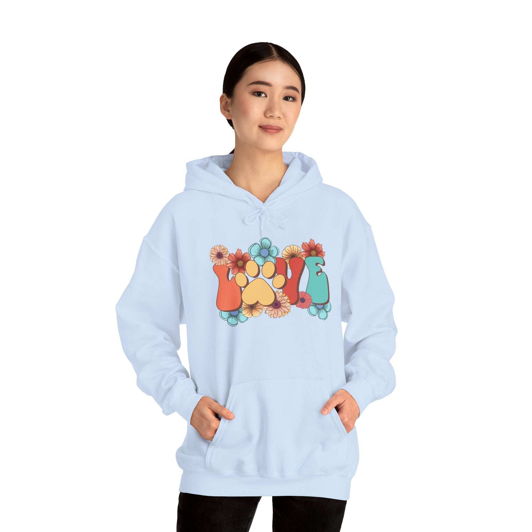 Colorful Floral Paw Print Hooded Sweatshirt - Animal Lover Hoodie