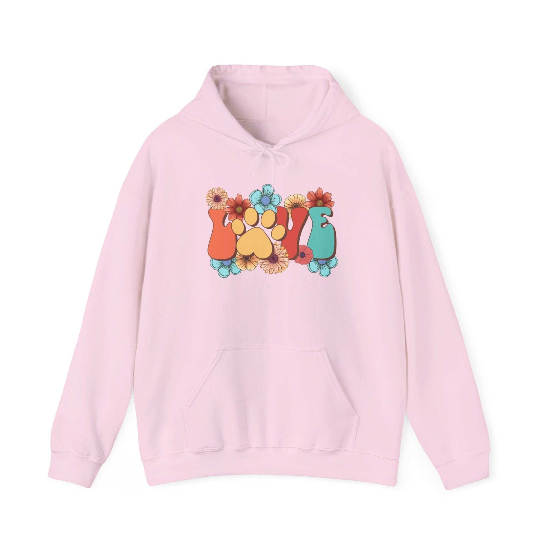 Colorful Floral Paw Print Hooded Sweatshirt - Animal Lover Hoodie