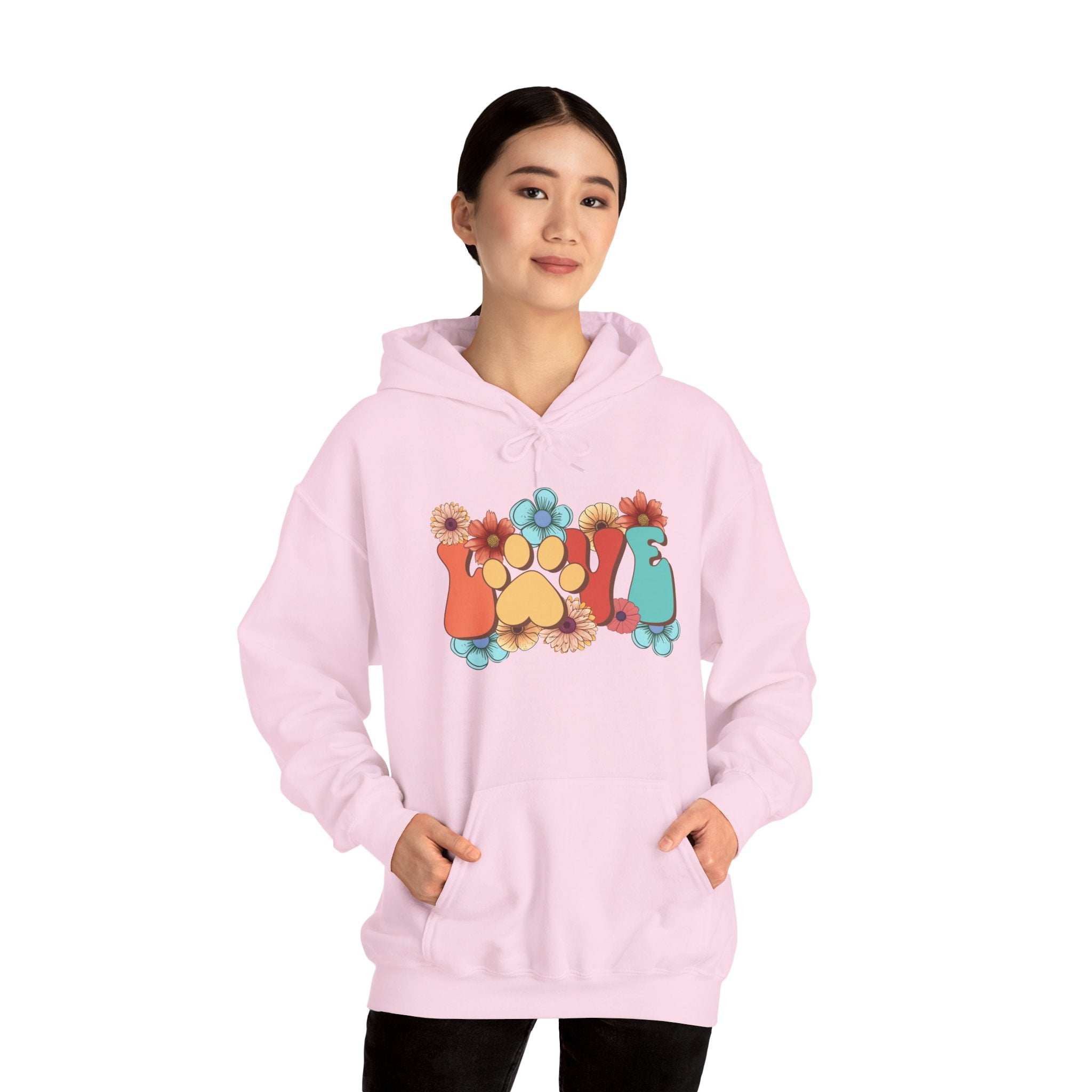 Colorful Floral Paw Print Hooded Sweatshirt - Animal Lover Hoodie