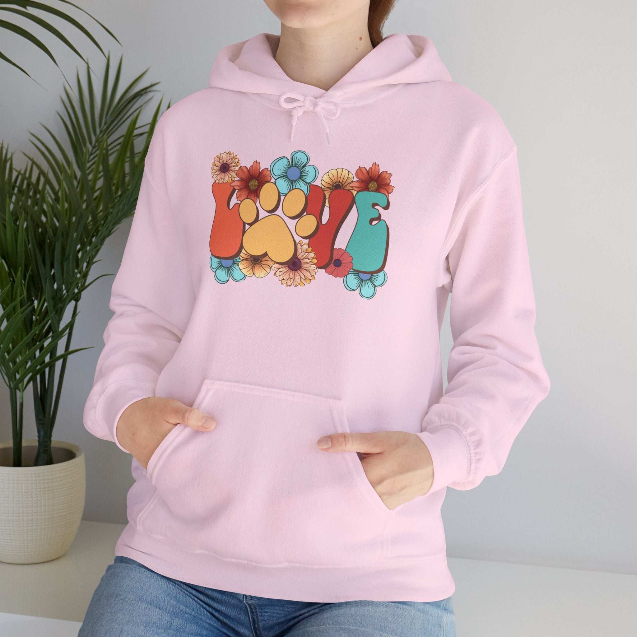 Colorful Floral Paw Print Hooded Sweatshirt - Animal Lover Hoodie