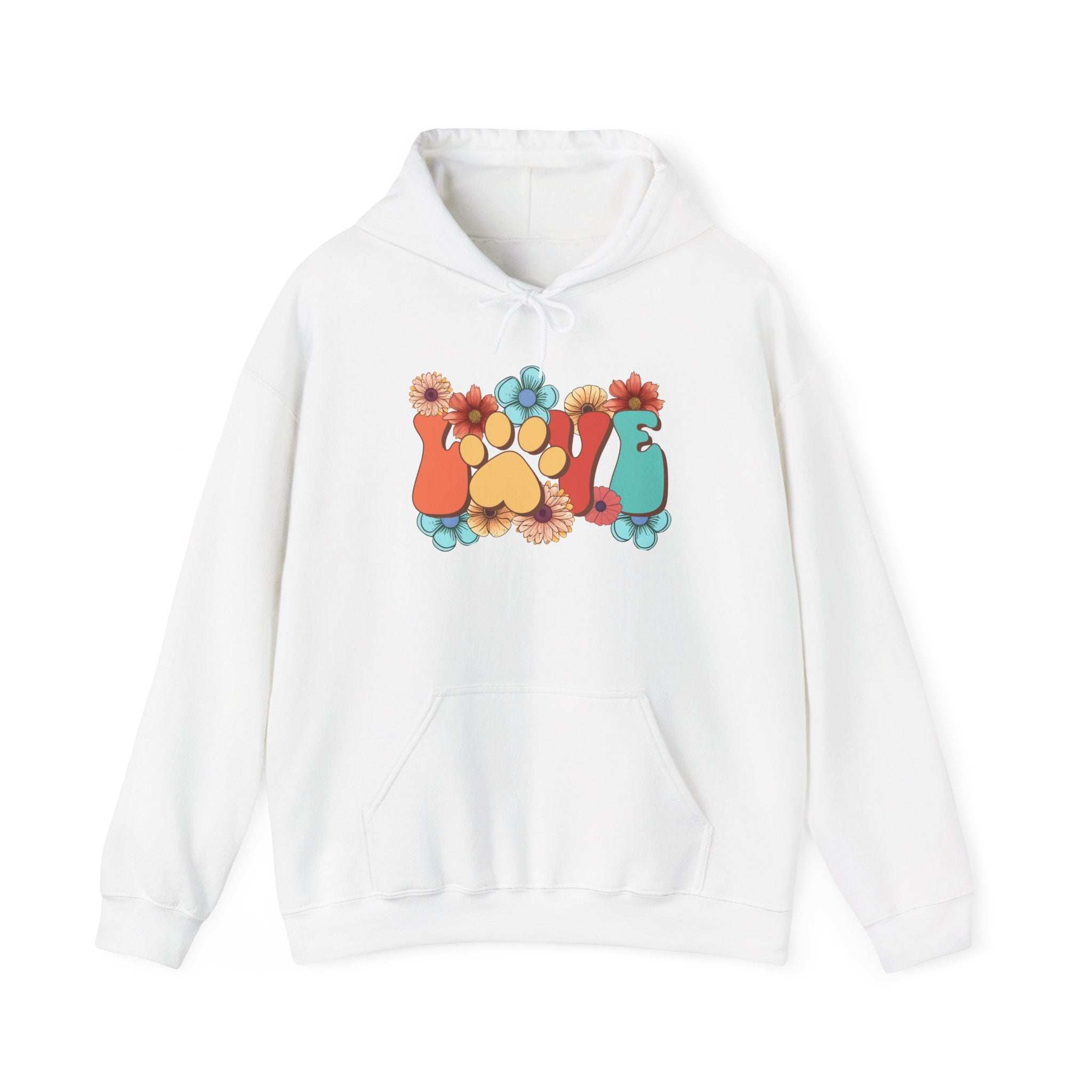 Colorful Floral Paw Print Hooded Sweatshirt - Animal Lover Hoodie
