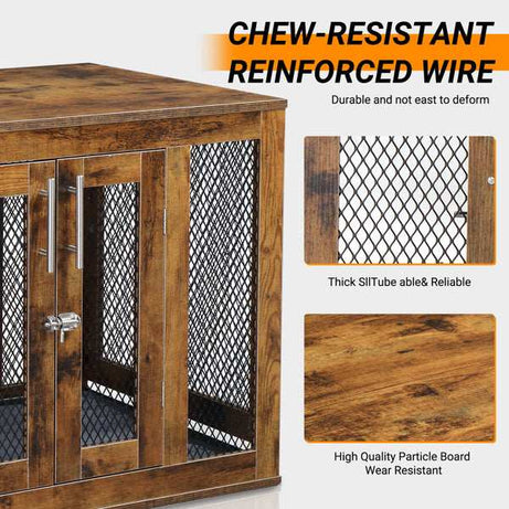 Wooden Indoor Dog Crate Furniture with Mesh Panels