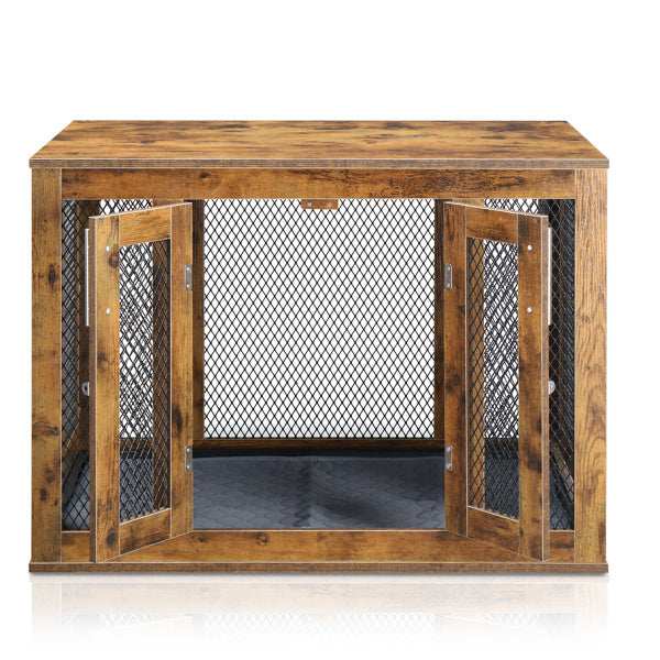 Wooden Indoor Dog Crate Furniture with Mesh Panels