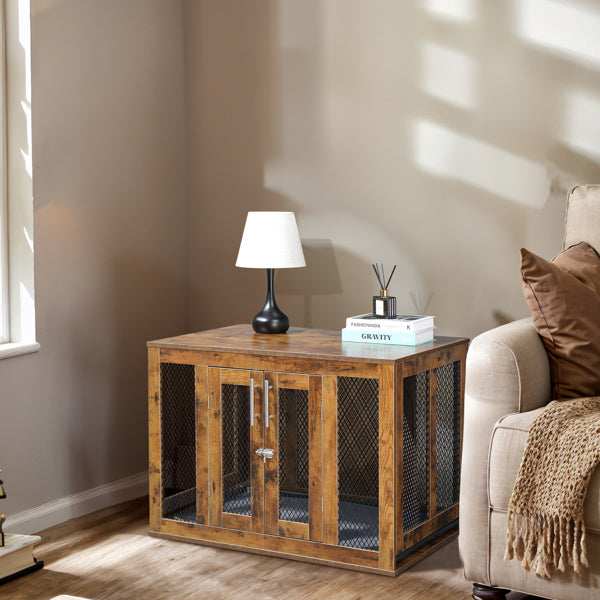 Wooden Indoor Dog Crate Furniture with Mesh Panels