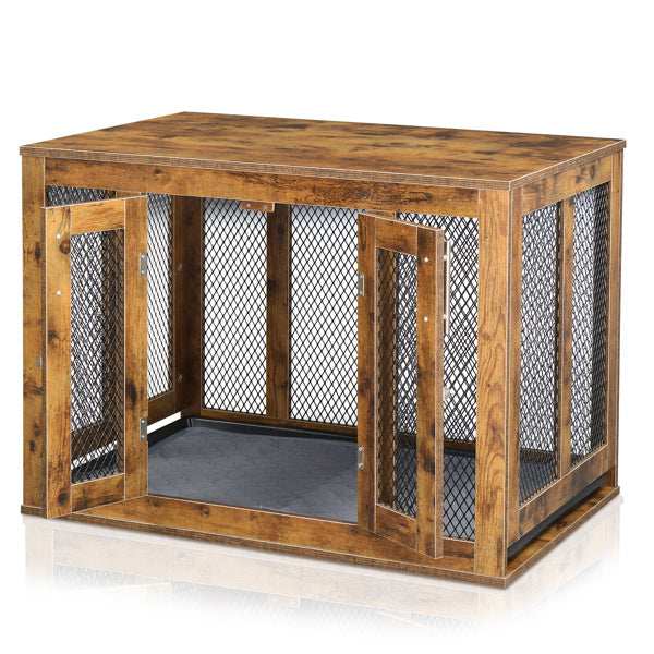 Wooden Indoor Dog Crate Furniture with Mesh Panels