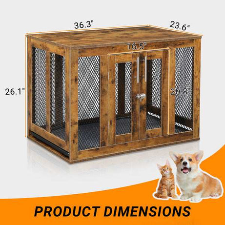 Wooden Indoor Dog Crate Furniture with Mesh Panels