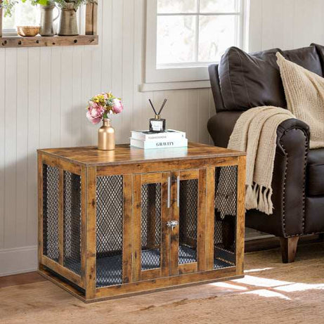 Wooden Indoor Dog Crate Furniture with Mesh Panels