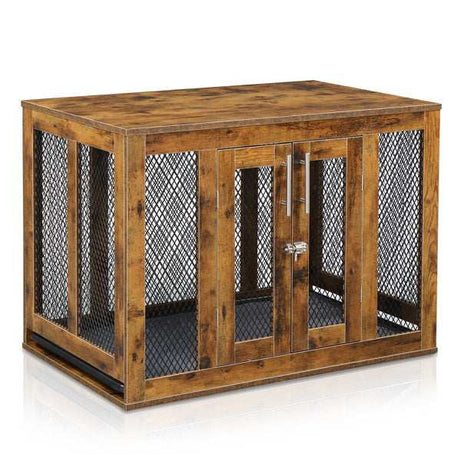 Wooden Indoor Dog Crate Furniture with Mesh Panels
