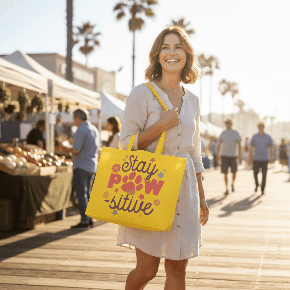Stay Pawsitive Tote Bag with Paw Prints for Pet Lovers